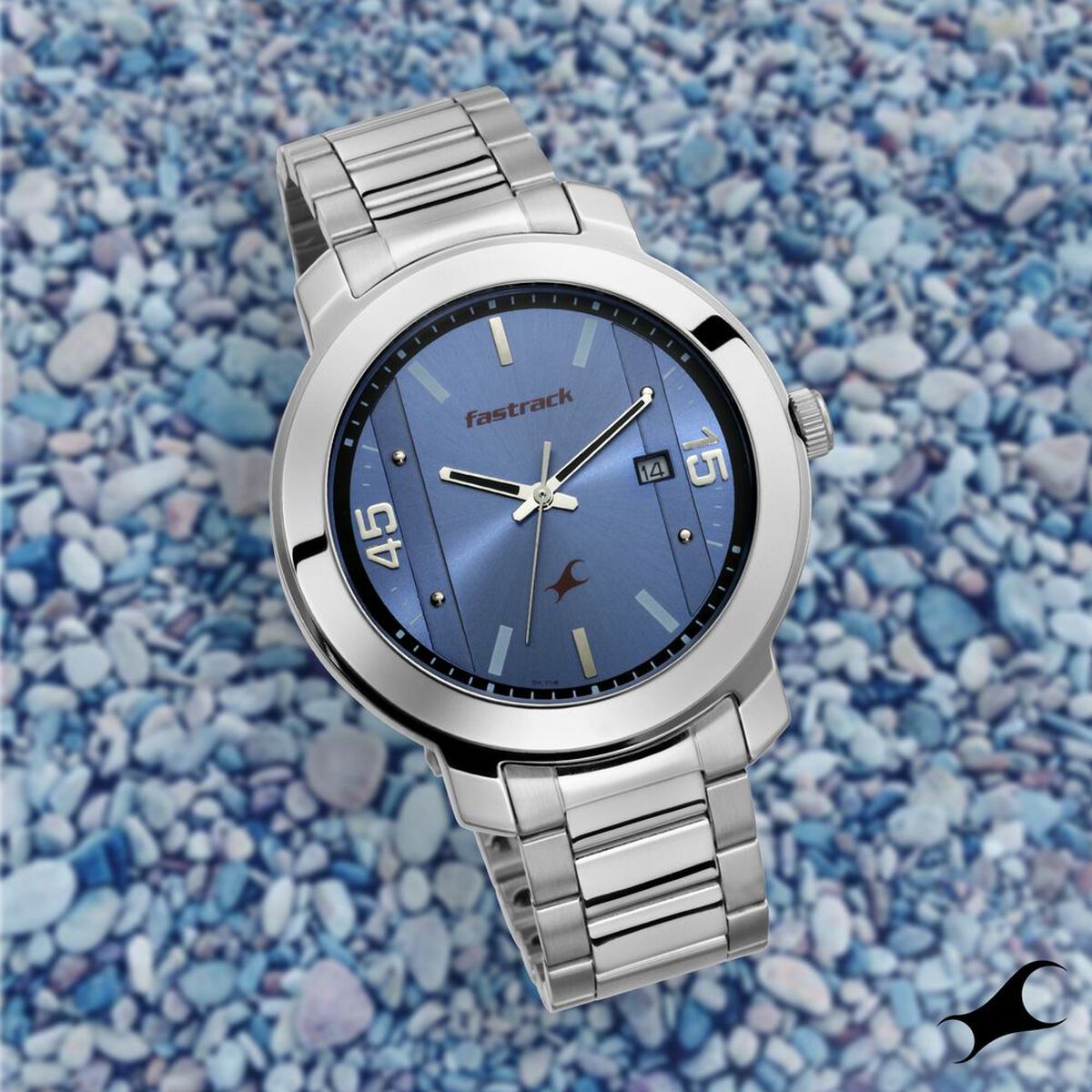 Fastrack Bare Basics Quartz Analog with Date Blue Dial Stainless Steel Strap Watch for Guys 1