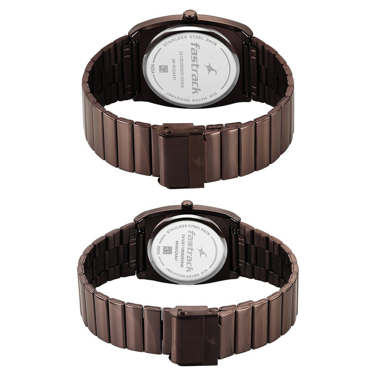 Fastrack Mixmatched Quartz Analog Multicoloured Dial Two Toned Stainless Steel Strap Watch For Couple 5