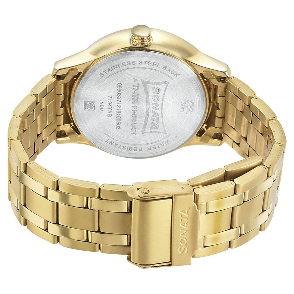 Sonata Quartz Analog with Day and Date Champagne Dial Metal Strap Watch for Men 4