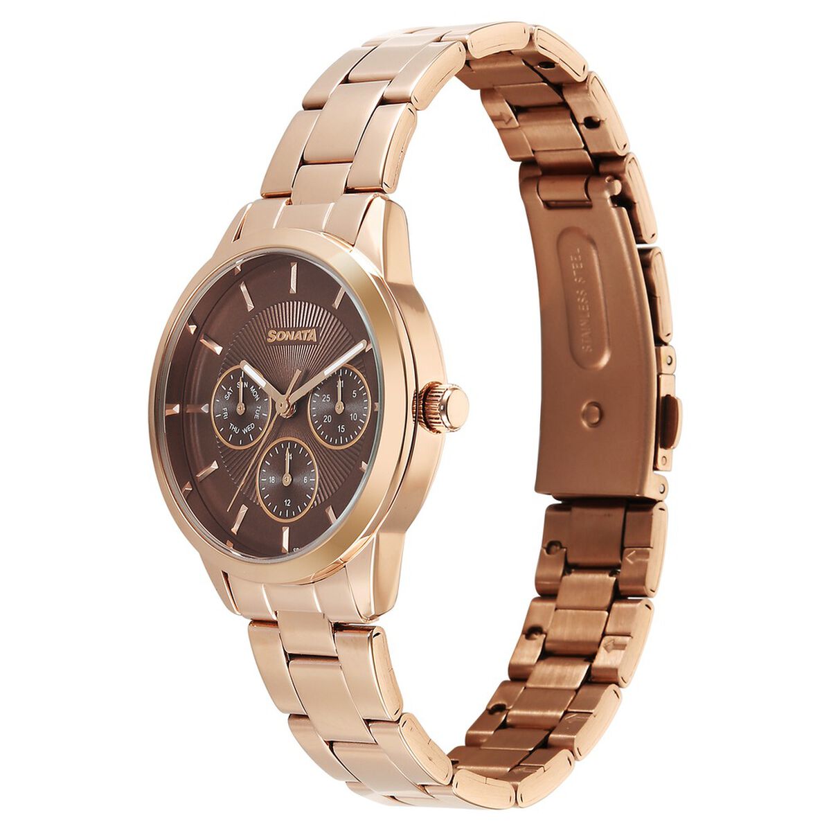 Sonata Festive Quartz Multifunction Brown Dial Metal Strap Watch For Women 2