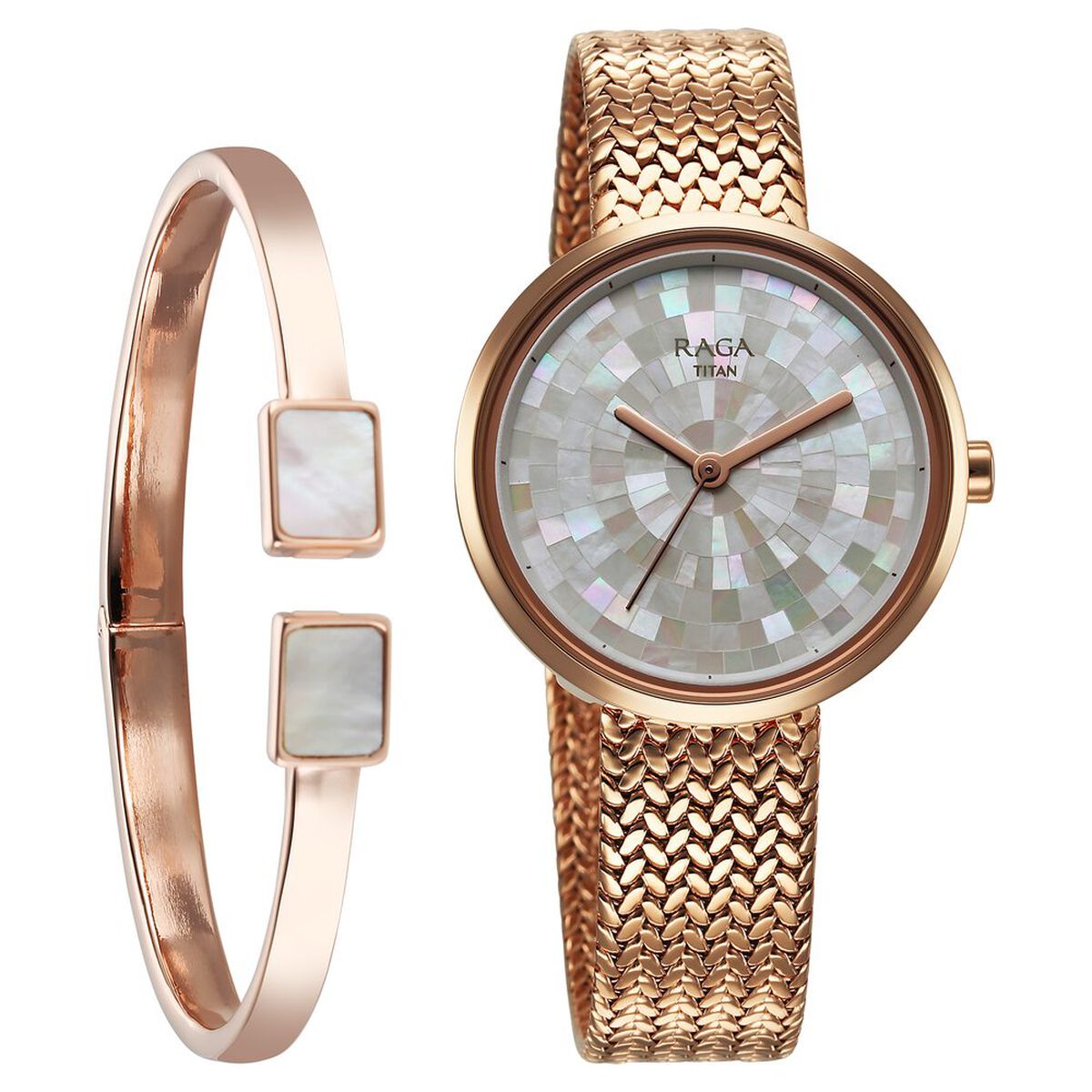 Titan Raga Memoirs Quartz Analog Mother Of Pearl Round Dial Rose Gold Metal Strap Watch For Women 1