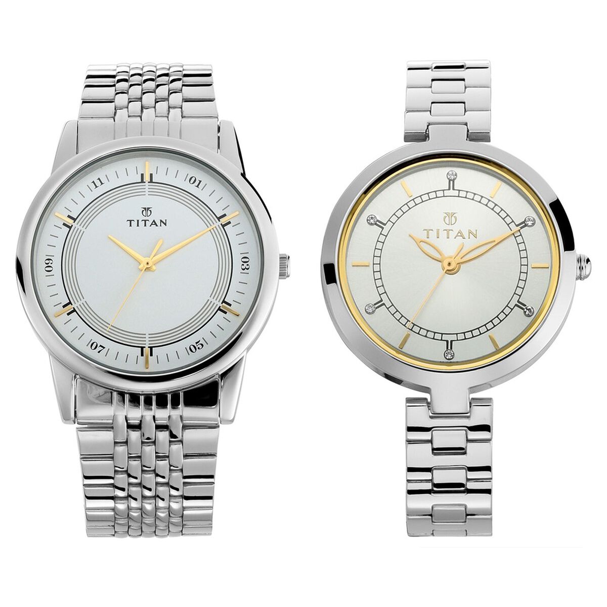 Titan Bandhan Quartz Analog Silver Dial Silver Stainless Steel Strap Watch For Couple 1