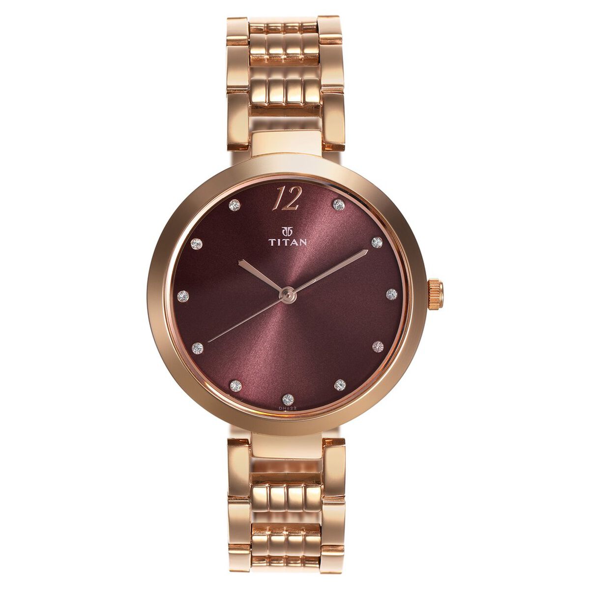 Titan Purple Sparkle Quartz Analog Purple Dial Rose Gold Stainless Steel Strap Watch For Women 1