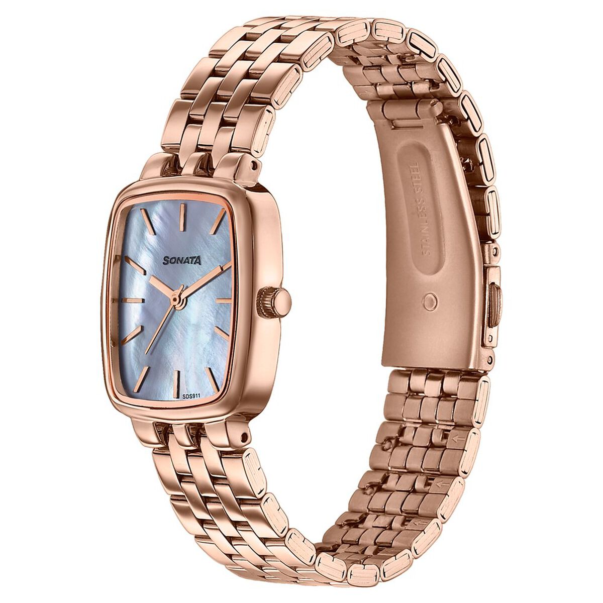 Sonata Festive Quartz Analog Mother Of Pearl Dial Rose Gold Metal Strap Watch For Women 3