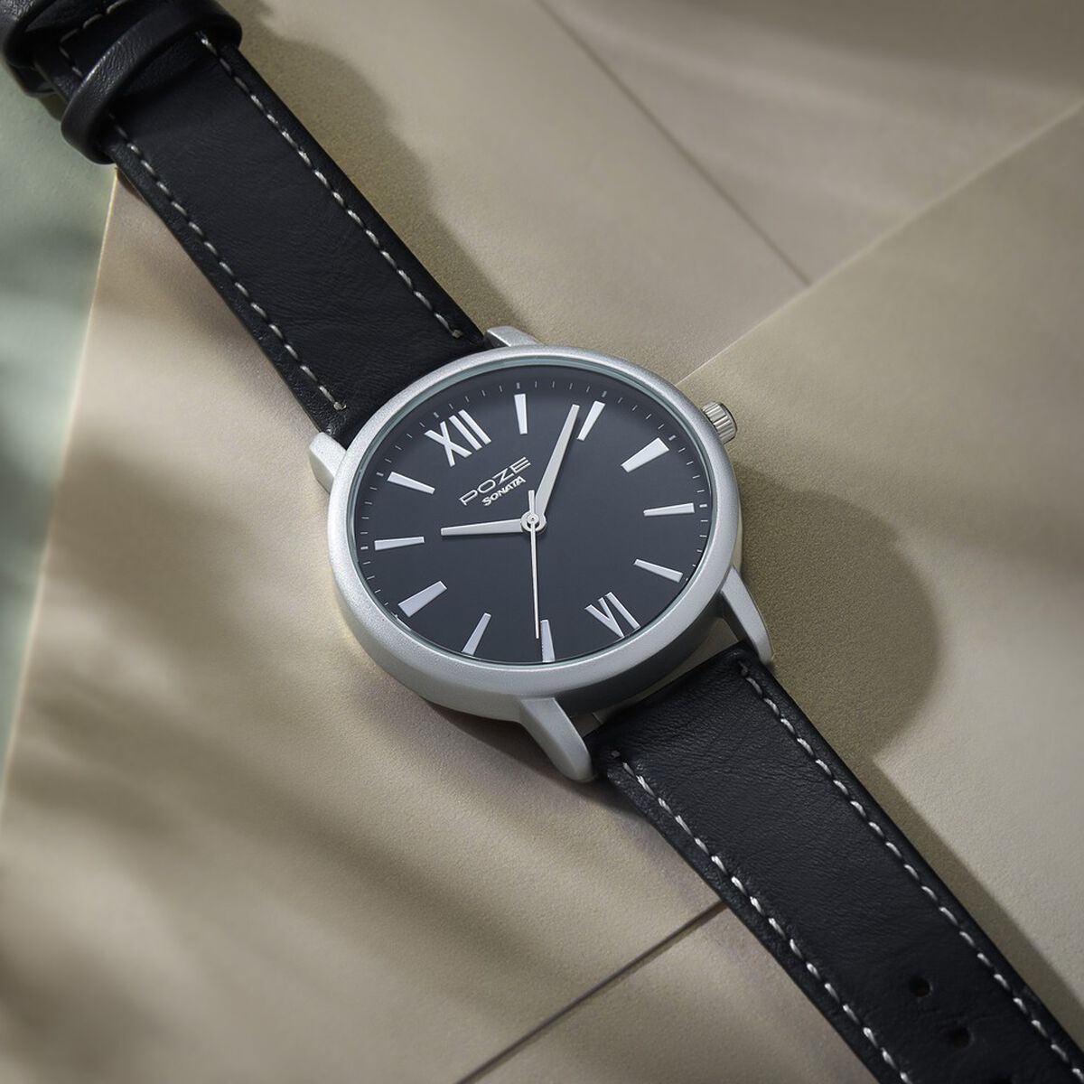Sonata Poze Quartz Analog Black Dial Leather Strap Watch for Men 1