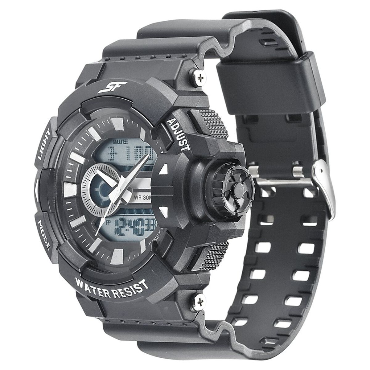 SF Quartz Analog Digital Black Dial PU Strap Watch for Men 2