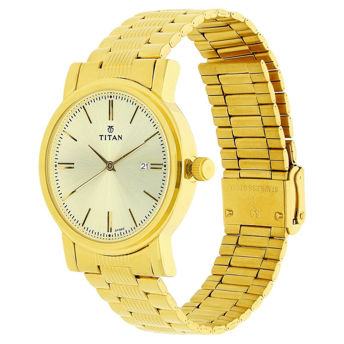 Titan Quartz Analog with Date Champagne Dial Golden Stainless Steel Strap Watch For Men 2