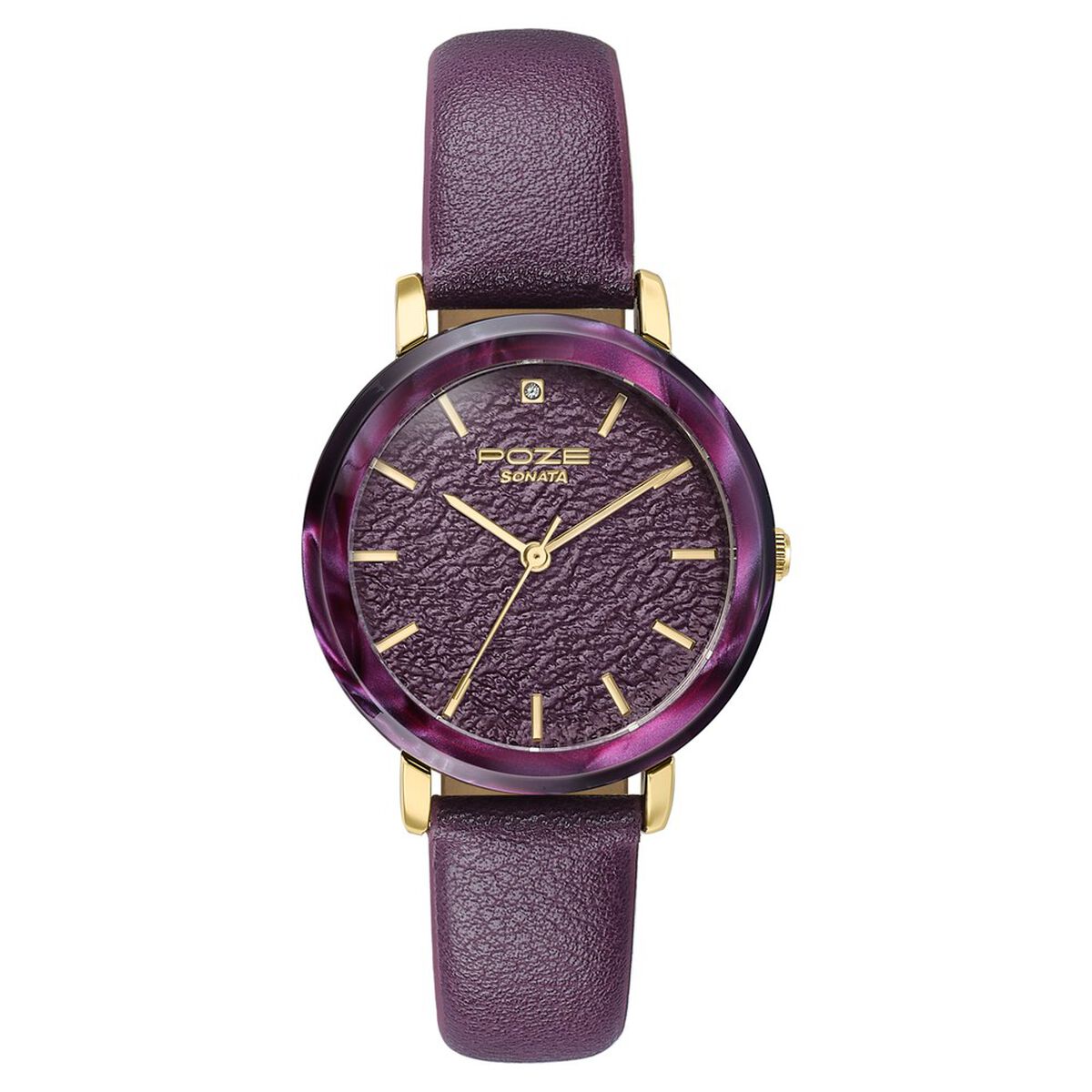 Poze By Sonata Quartz Analog Purple Dial Purple PU Leather Strap Watch For Women 2