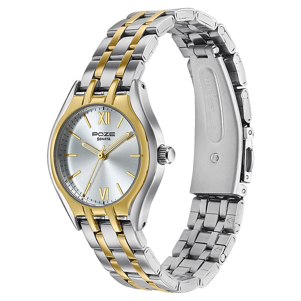 Poze By Sonata Quartz Analog Silver Dial Two Toned Metal Strap Watch For Women 5