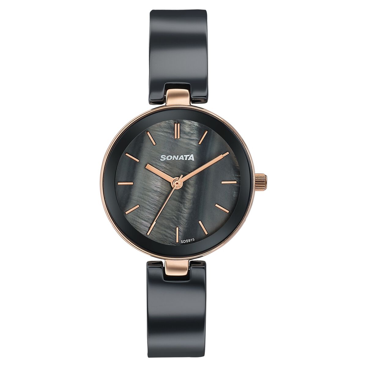 Sonata Festive Quartz Analog Black Dial Two Toned Ceramic & Metal Strap Watch For Women 1