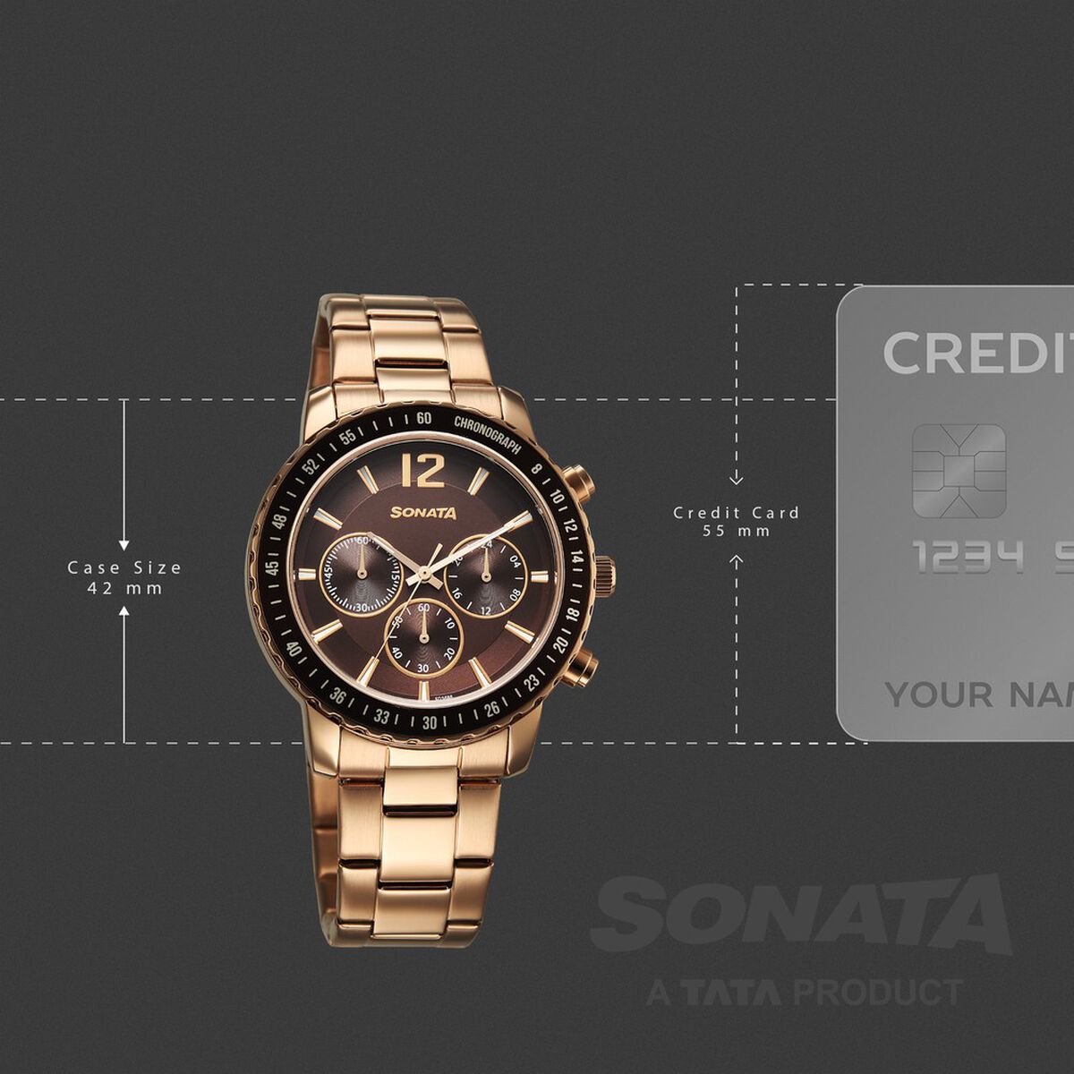 Sonata Chronos Quartz Analog with Date Brown Dial Rose Gold Colour Stainless Steel Strap Watch For Men 4
