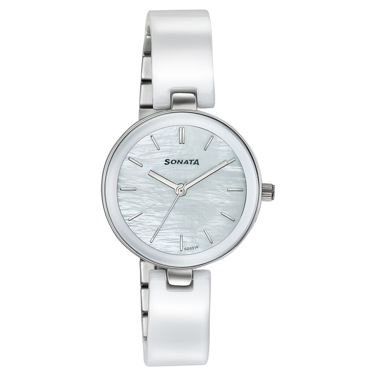 Sonata Festive Quartz Analog White Dial Two Toned Ceramic & Metal Strap Watch For Women 2