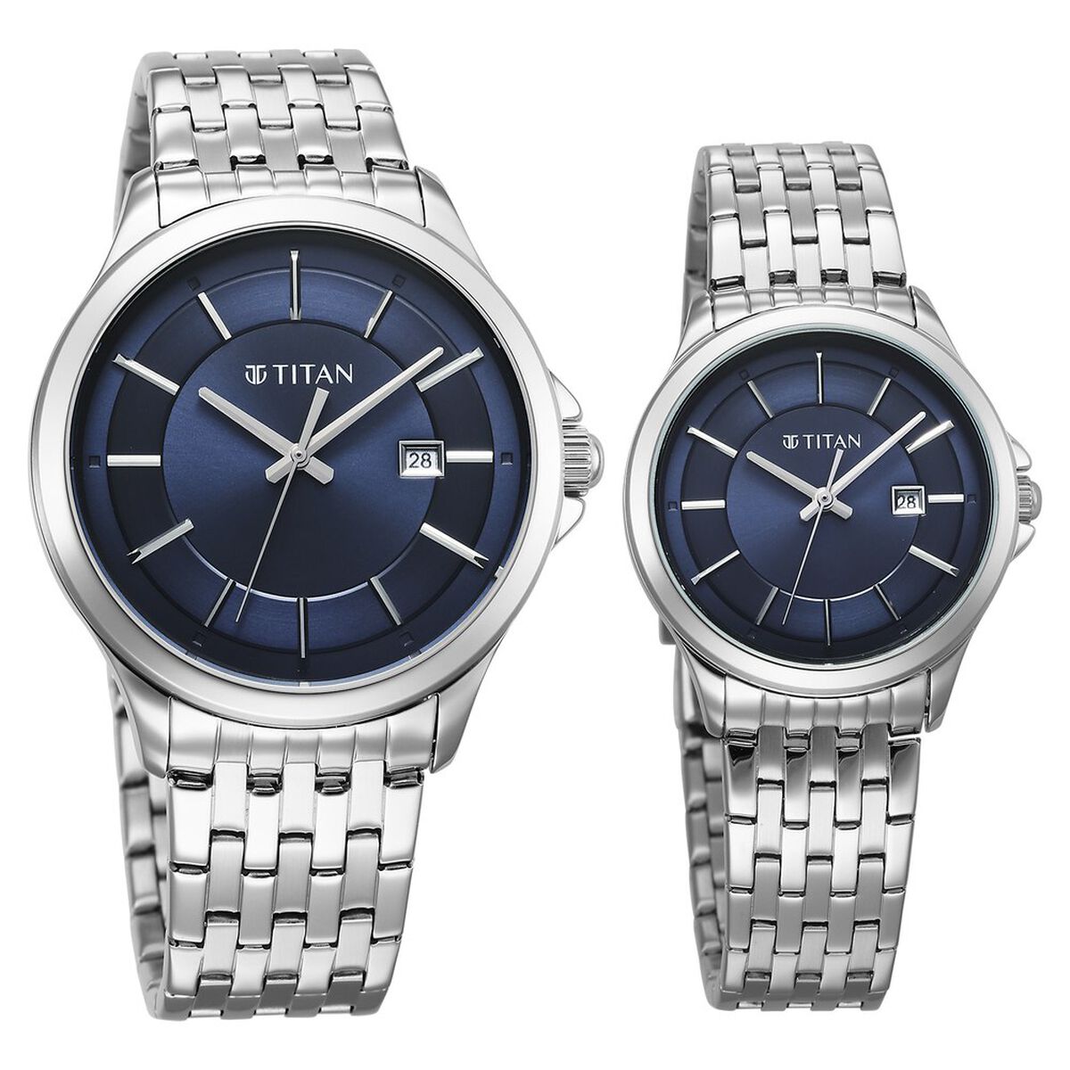 Titan Bandhan Quartz Analog with Date Blue Dial Silver Stainless Steel Strap Watch For Couple 2