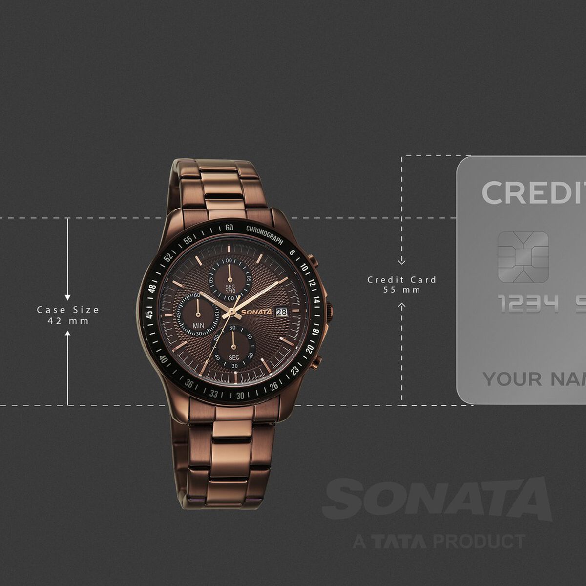 Sonata Chronos Quartz Analog with Date Brown Dial Brown Colour Stainless Steel Strap Watch For Men 4
