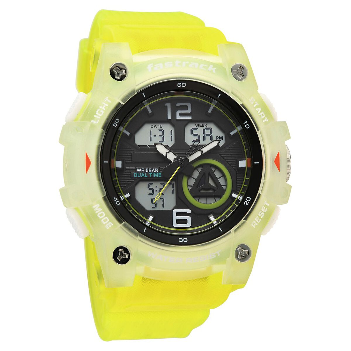 Fastrack StreetStyle Quartz Analog Digital Black Dial Translucent Green Polyether Strap Watch For Guys 2