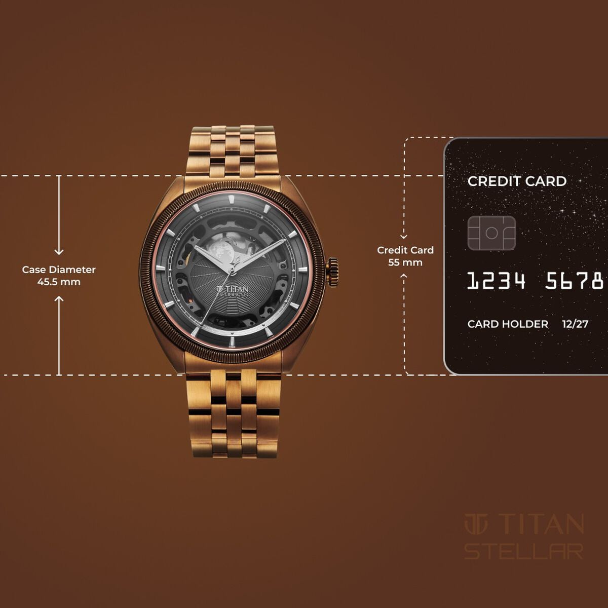 Titan Stellar Cupola Automatic Analog with Sun Moon Phase and Gray Dial IP Bronze Stainless Steel Strap Watch for Men 4