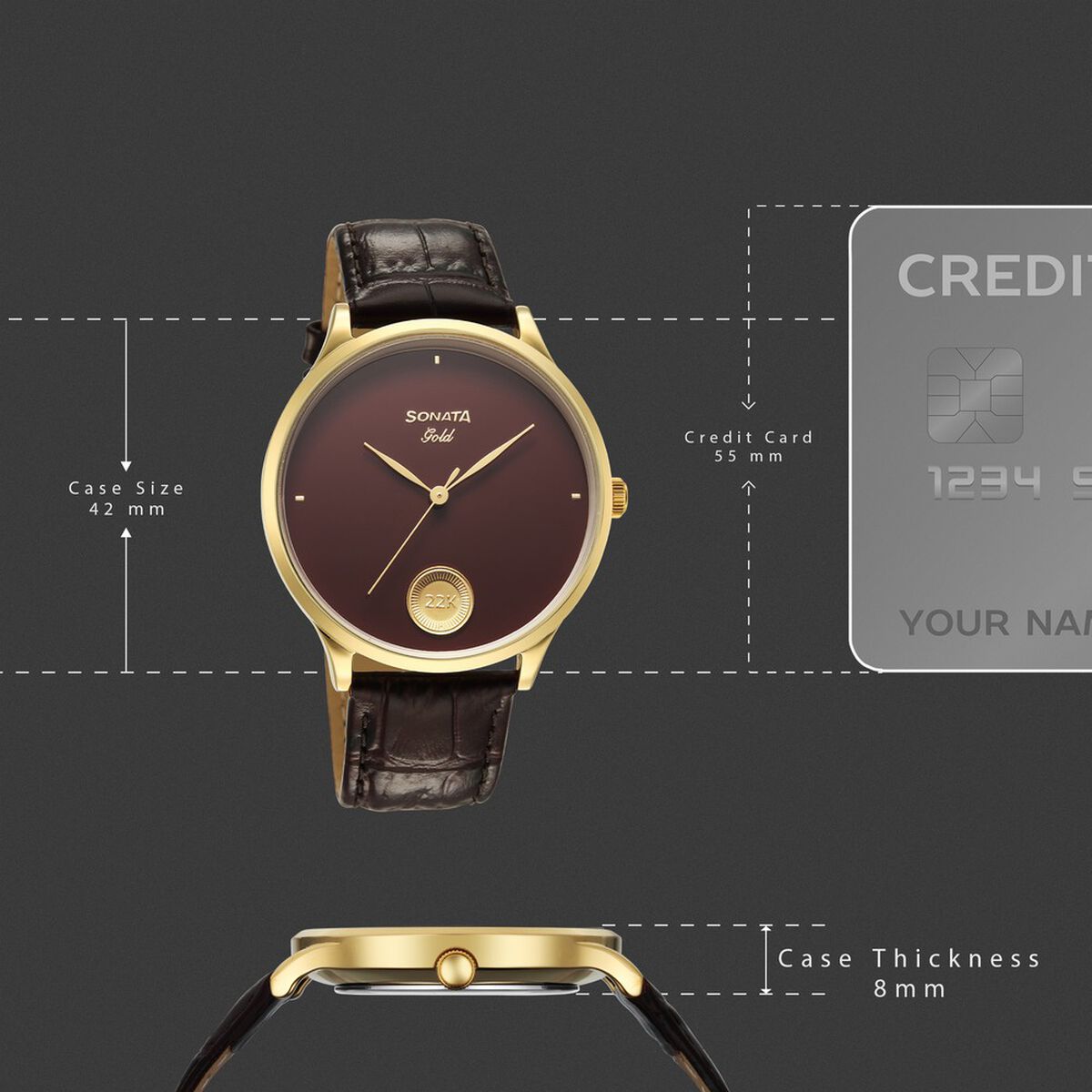 Sonata Gold Quartz Analog Regal Maroon With Gold Coin Dial Brown Leather Strap Watch For Men 4