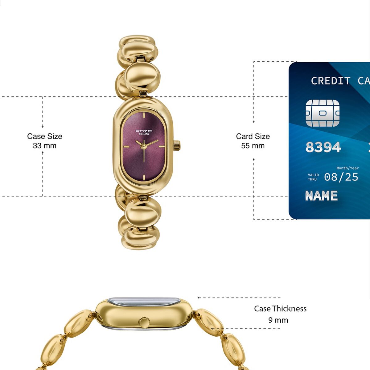 Poze By Sonata Quartz Analog Plum Dial Golden Metal Strap Watch For Women 4