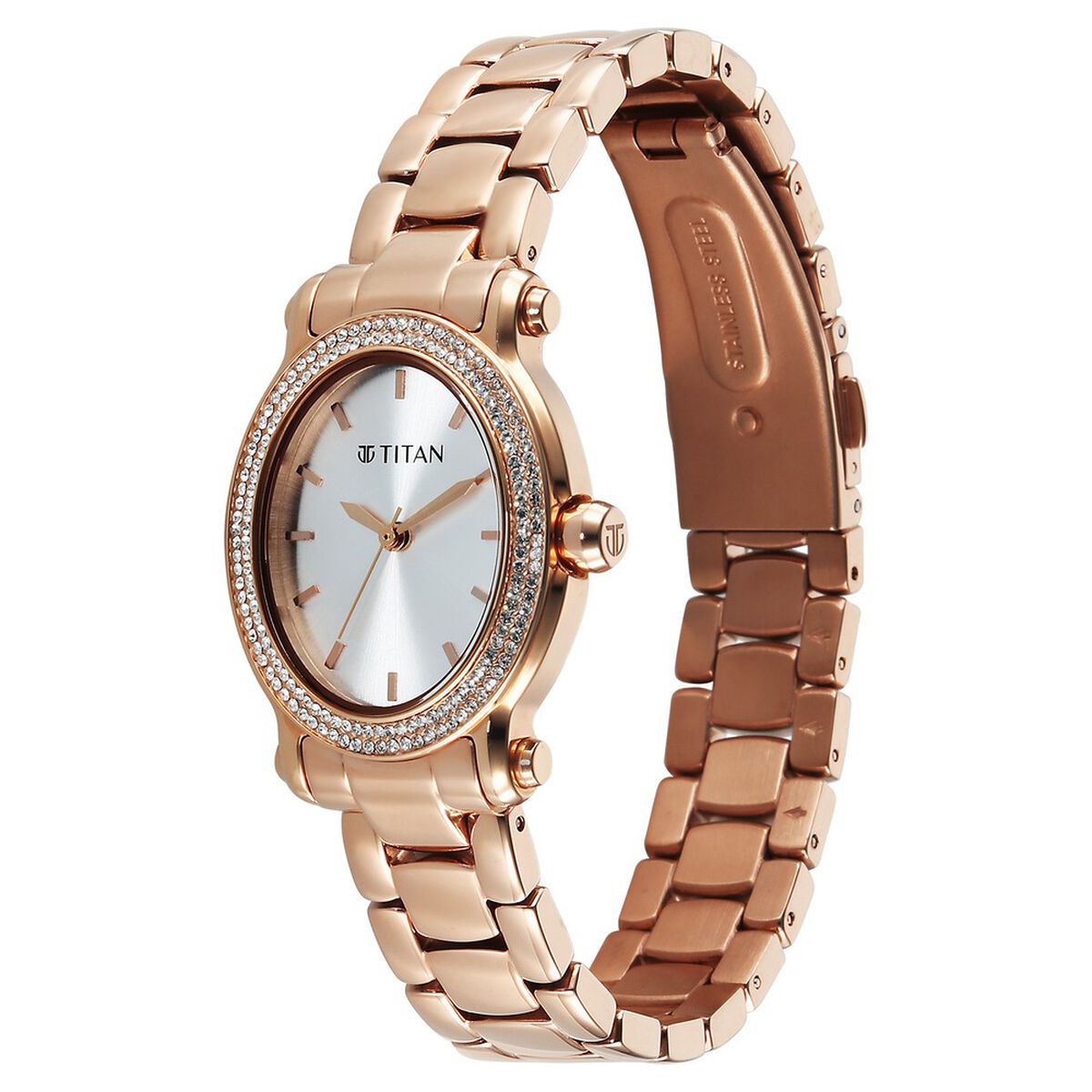 Titan Purple Glamour Quartz Analog Silver Dial Rose Gold Stainless Steel Strap Watch For Women 3