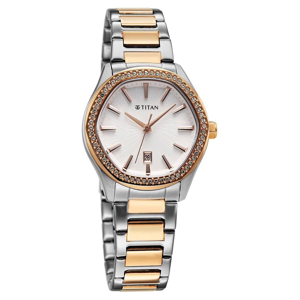 Titan Purple Glamour Quartz Analog with Date Silver Dial Two Toned Stainless Steel Strap Watch For Women 2