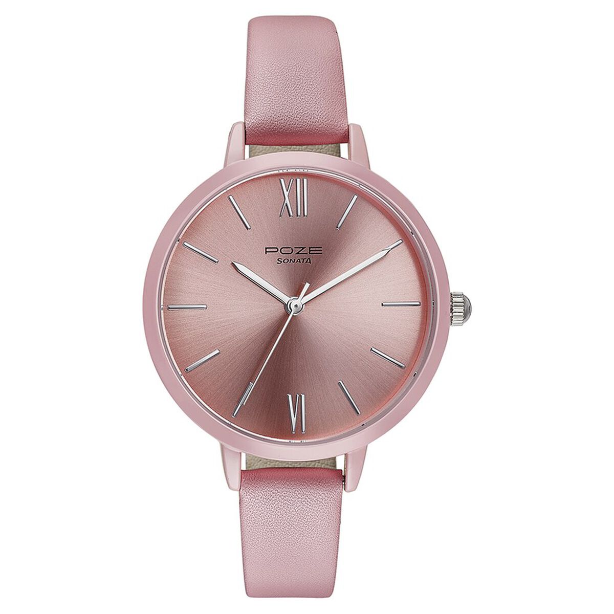 Sonata Poze Quartz Analog Pink Dial Leather Strap Watch for Women 2
