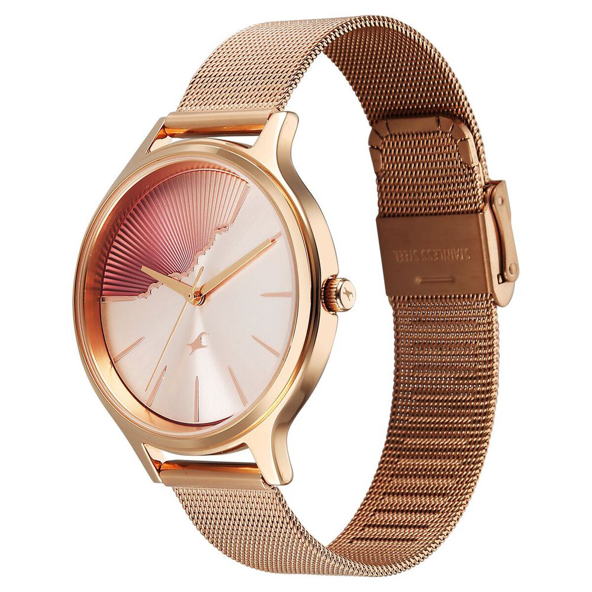 Fastrack Style Up Quartz Analog Pink Dial Rose Gold Colour Stainless Steel Strap Watch For Girls 3