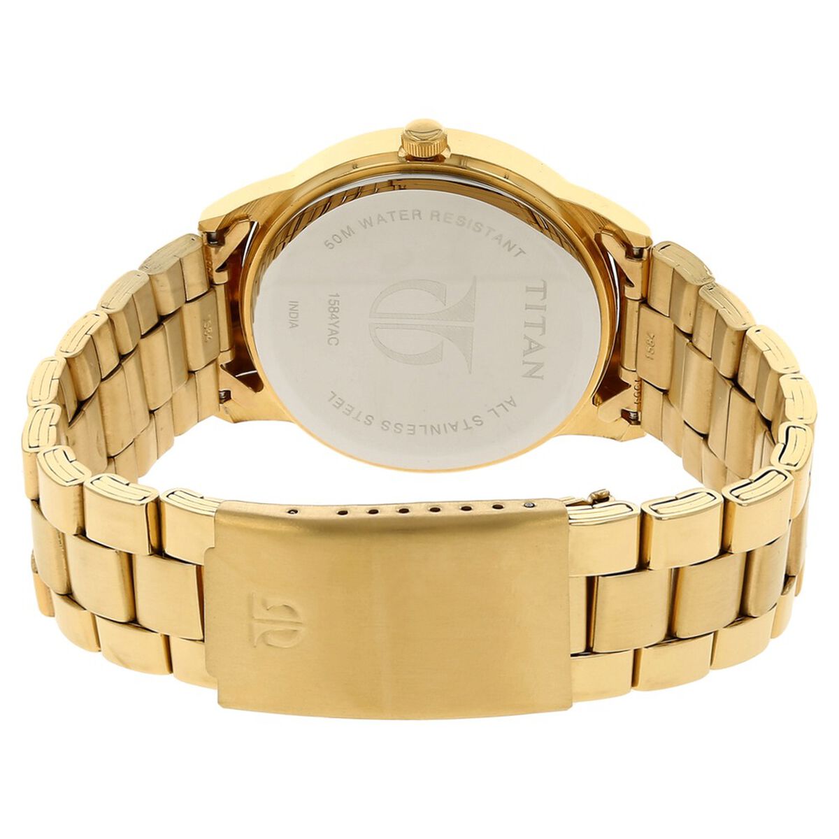 Titan Quartz Analog with Day and Date Silver Round Dial Golden Stainless Steel Strap Watch For Men 4