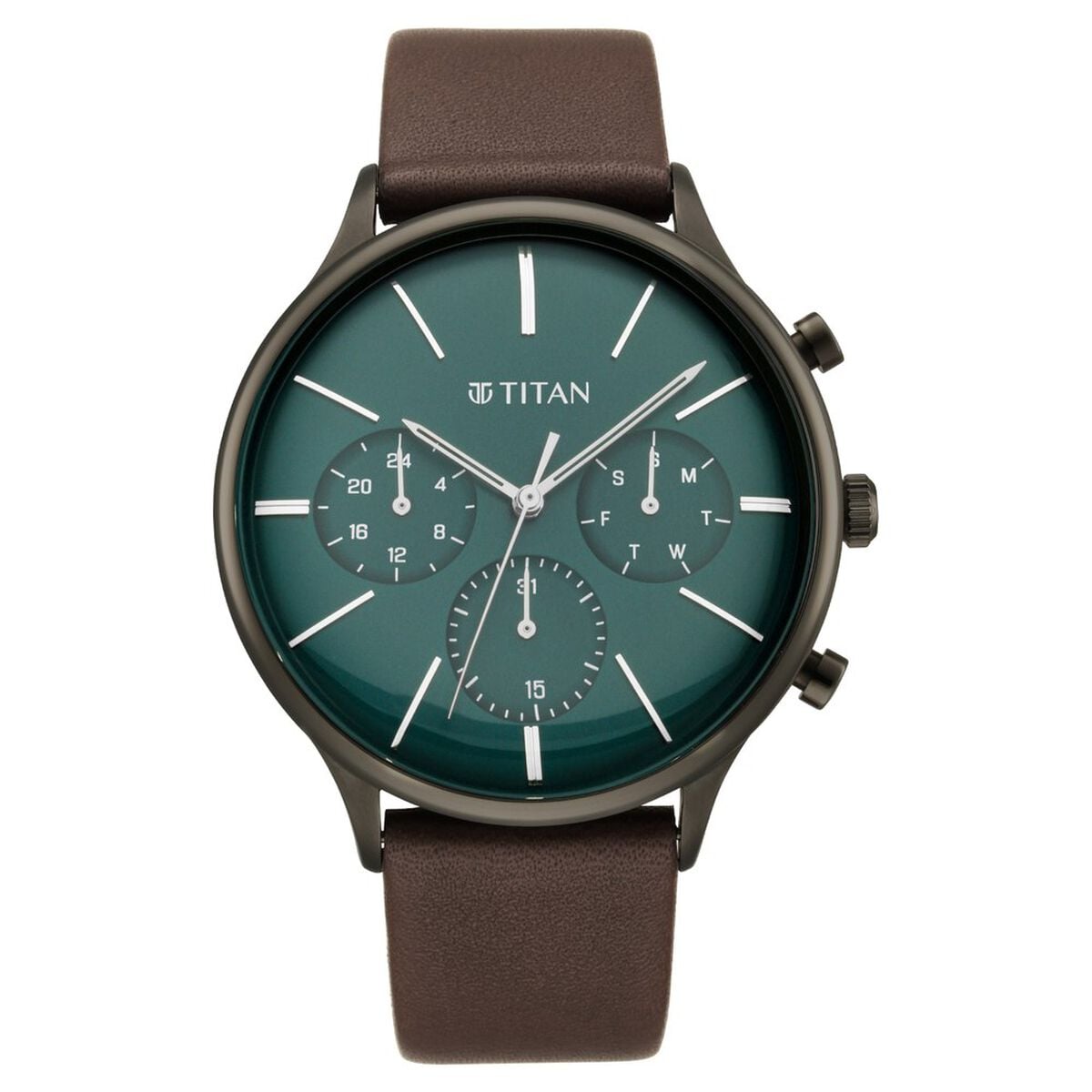 Titan Quartz Multifunction Green Dial Leather Strap Watch for Men 2