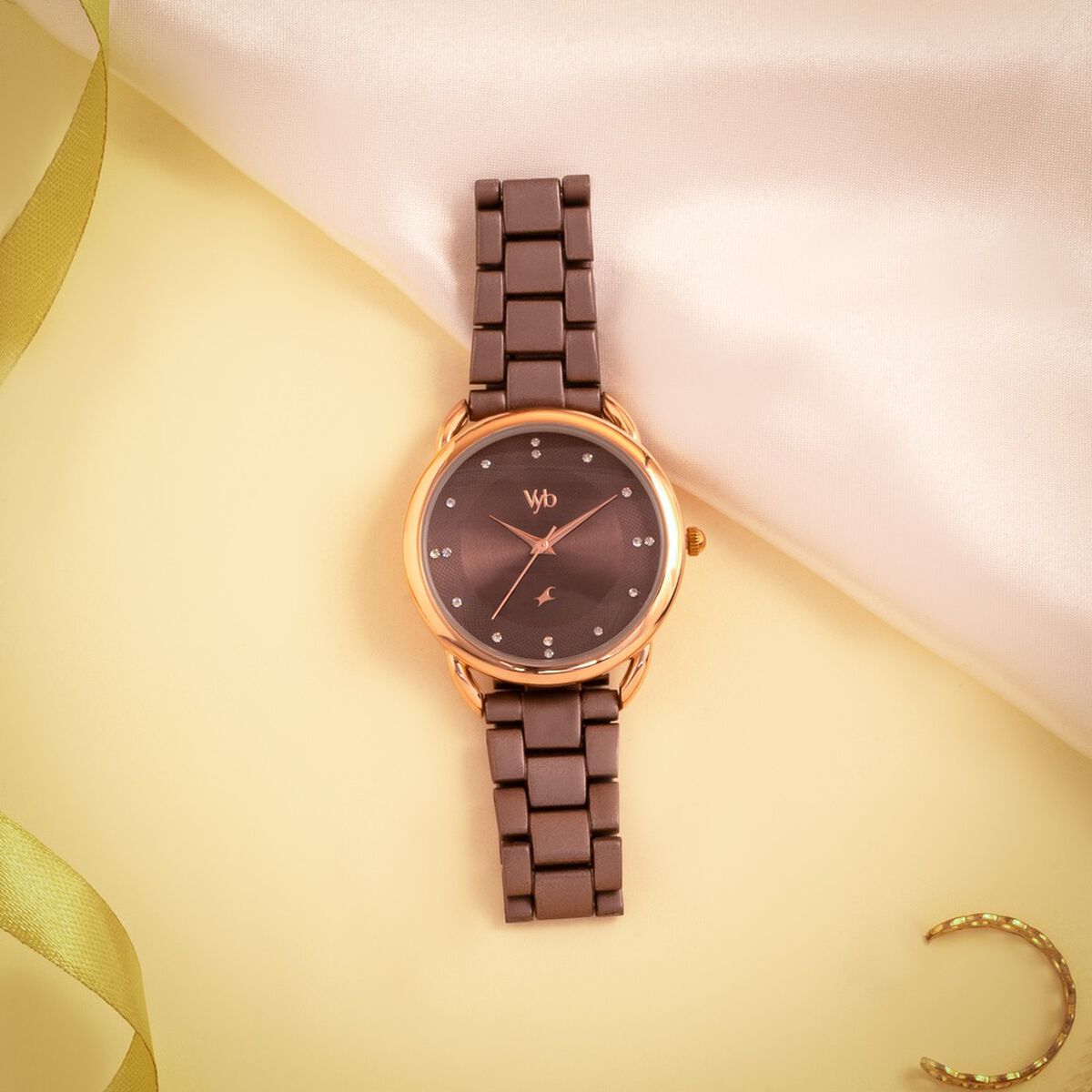 Vyb Charmer By Fastrack Quartz Analog Brown Dial Metal Strap Watch For Girls 1