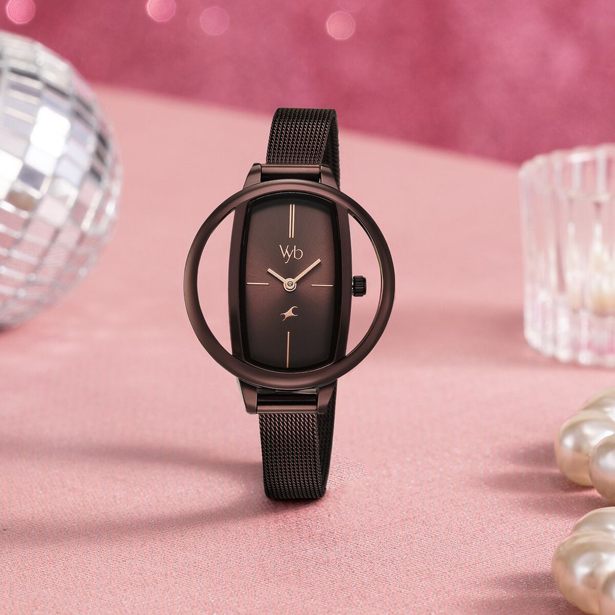 Vyb Charmer By Fastrack Quartz Analog Brown Dial Brown Stainless Steel Strap Watch For Girls 1