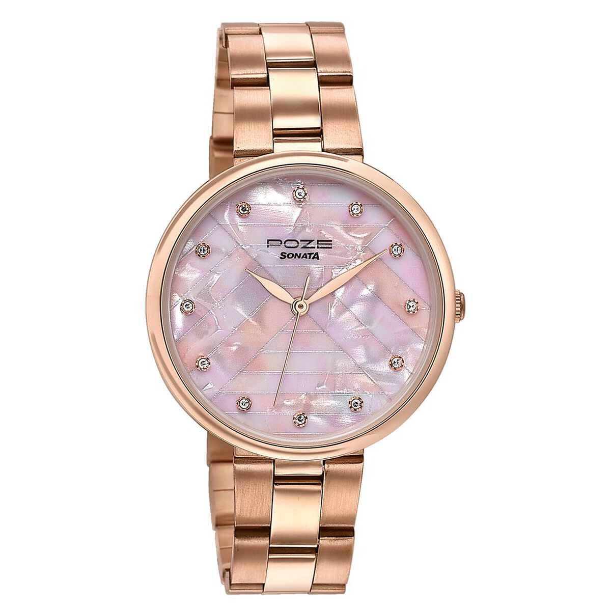Sonata Poze Quartz Analog Pink Dial Rose Gold Colour Stainless Steel Strap Watch For Women 3