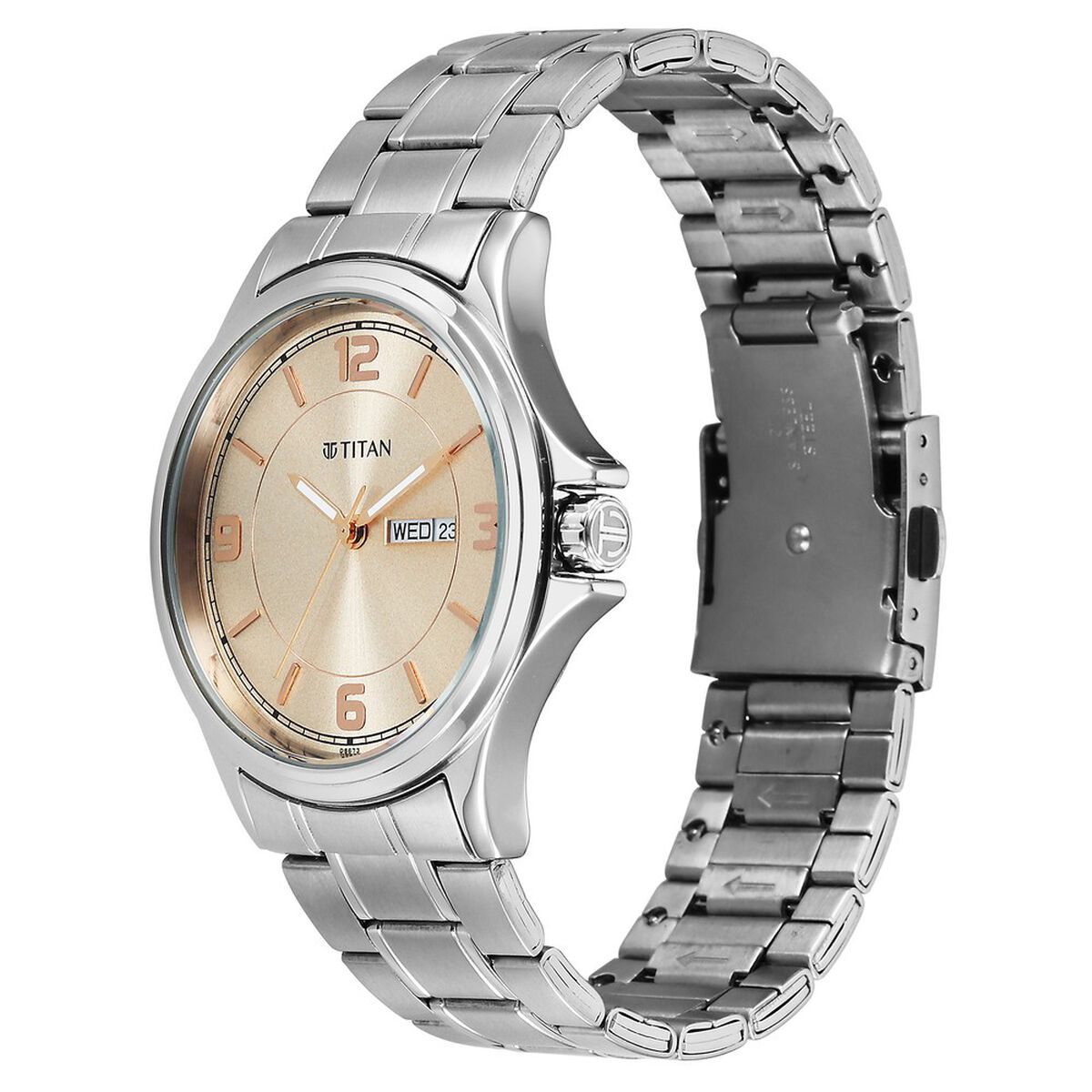 Titan Neo Arabic Analog with Day Date Beige Dial Silver Stainless Steel Strap Watch for Men 5