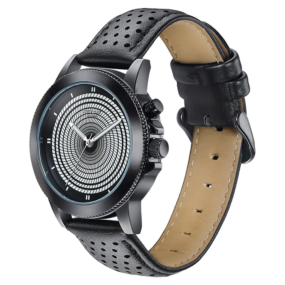 Poze By Sonata Quartz Analog Black Dial Black PU Leather Strap Watch For Men 5