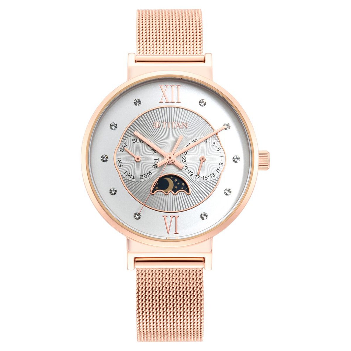 Titan Slimline Silver Dial Quartz Multifunction Stainless Steel Strap Watch for Women 2