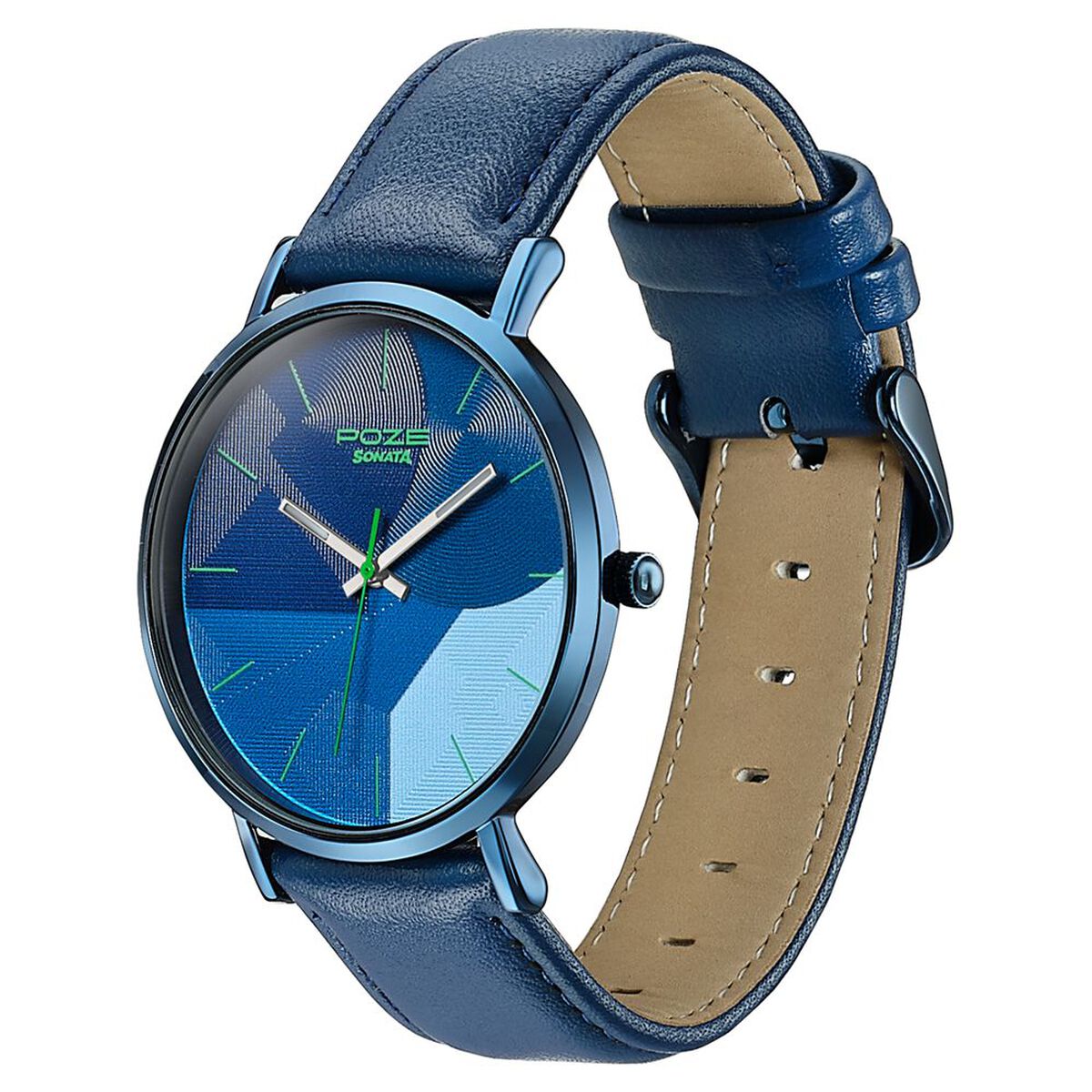 Poze By Sonata Quartz Analog Blue Dial Blue Leather Strap Watch For Men 5