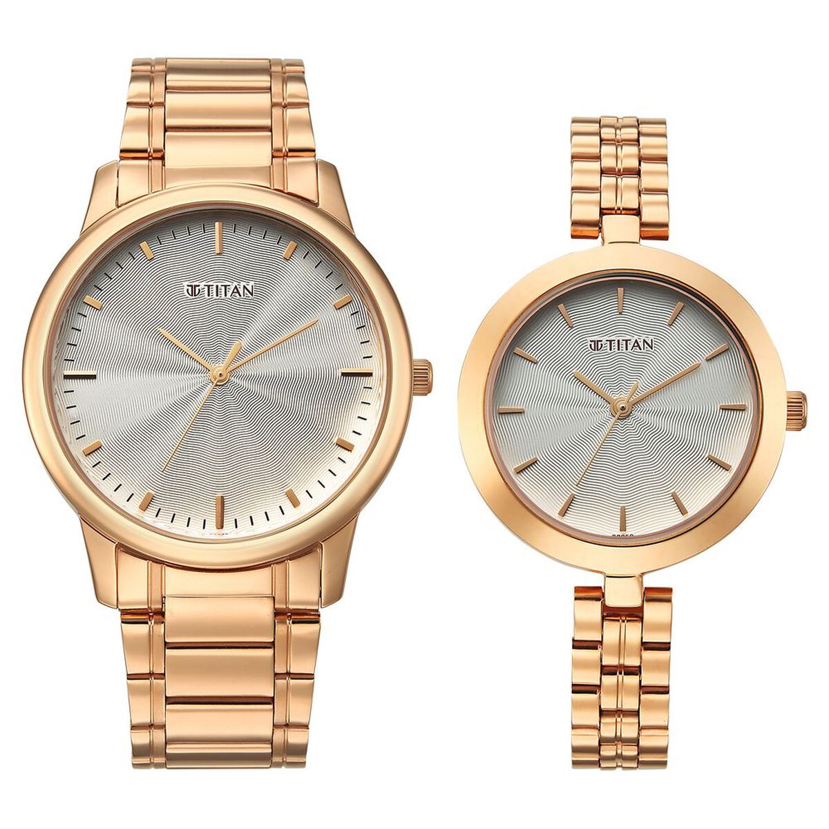 Titan Bandhan Eternal Pair Analog with Silver Dial Rose Gold Stainless Steel Strap Watch for Couples 1