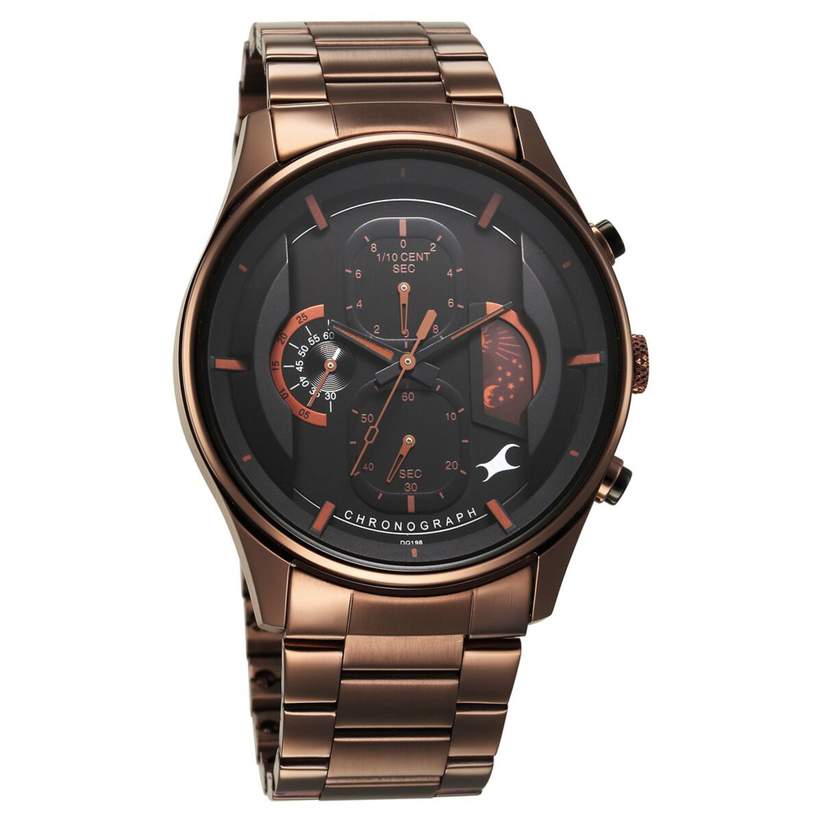 Fastrack Opulence Sun Moon Chronograph Black Dial Brown Metal Strap Analog Quartz Watch For Guys 3