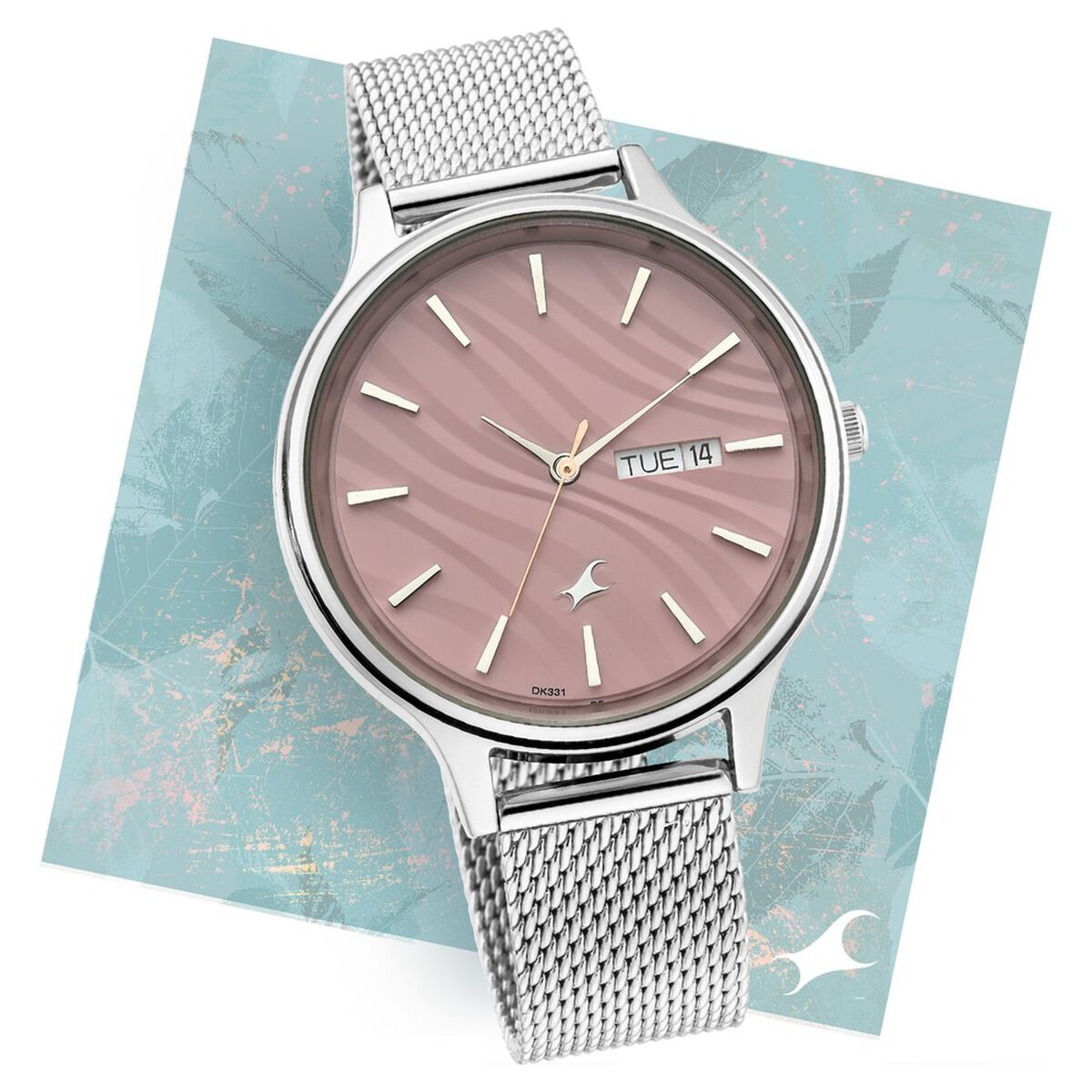Fastrack Ruffles Quartz Analog with Day and Date Pink Dial Stainless Steel Strap Watch for Girls 1