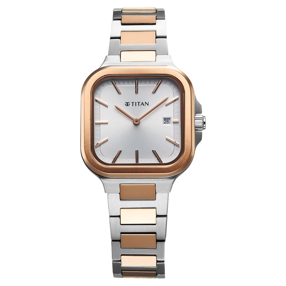 Titan Slim Square Quartz Analog with Date Silver Dial With Two Toned Color Stainless Steel Strap Watch For Women 1