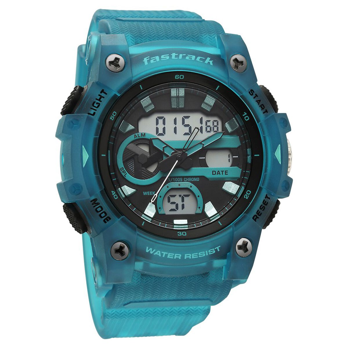 Fastrack StreetStyle Quartz Analog Digital Black Dial Translucent Blue Polyether Strap Watch For Guys 2