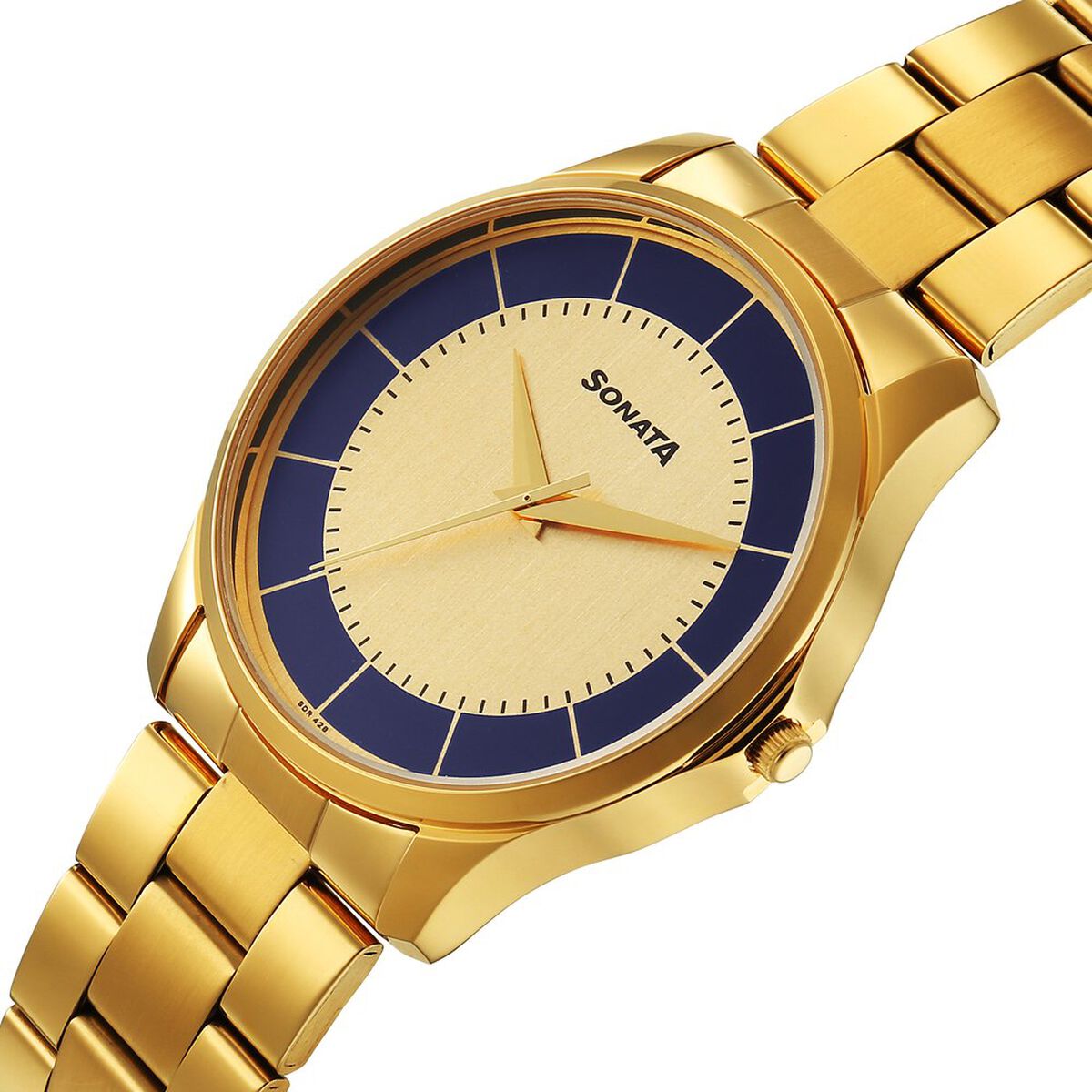 Sonata Traditional Essentials Quartz Analog Multicoloured Dial Golden Metal Strap Watch For Men 4