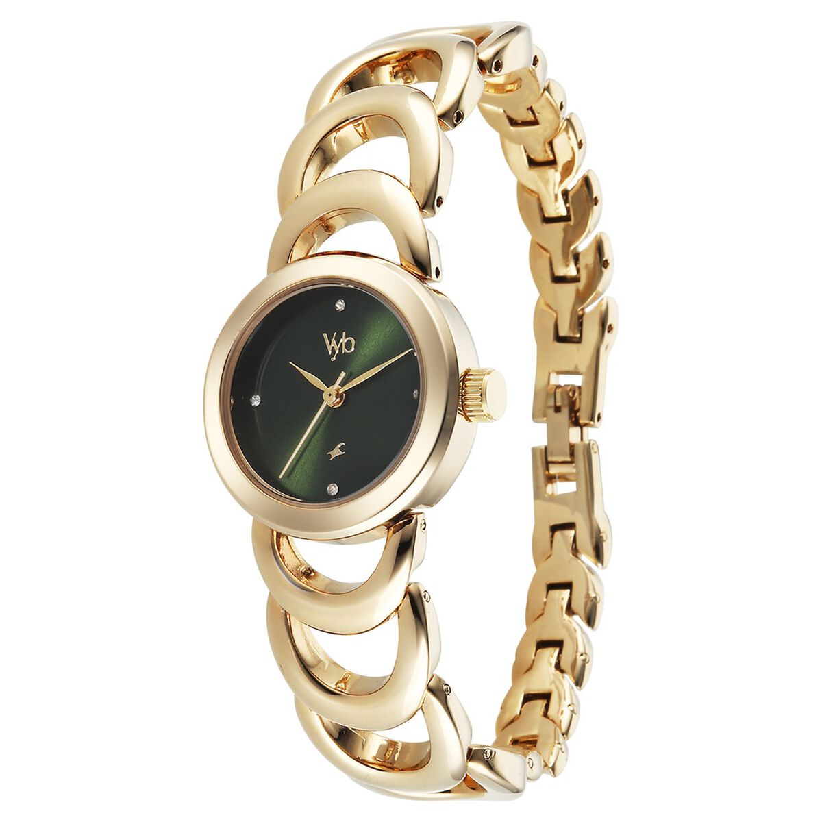 Vyb Bliss By Fastrack Quartz Analog Green Dial Golden Metal Strap Watch For Girls 3