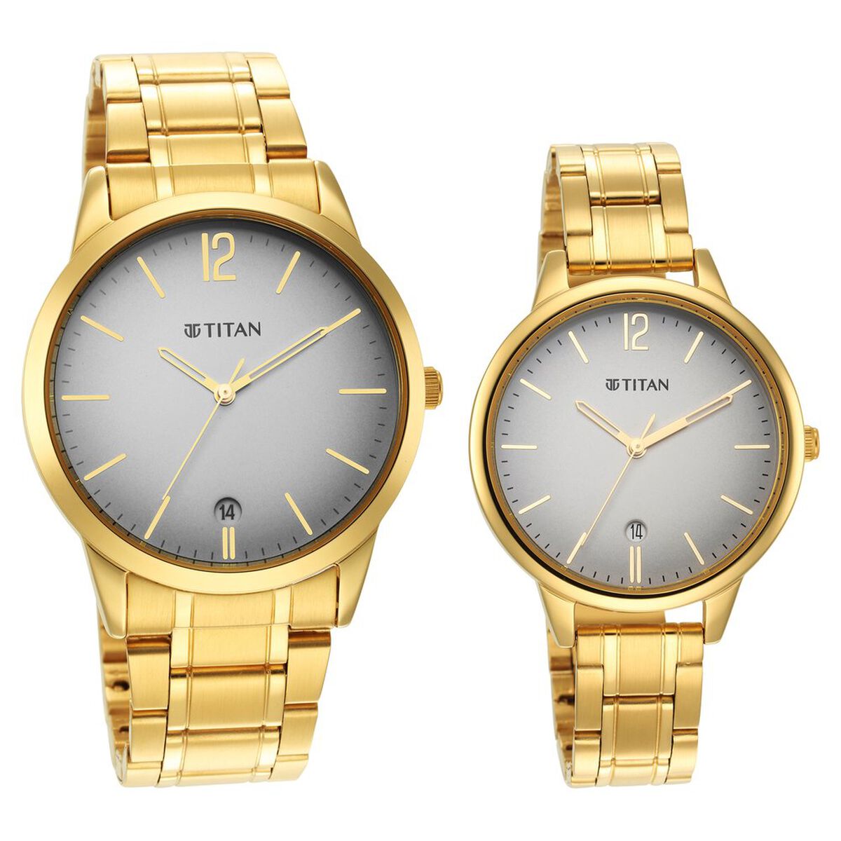 Titan Bandhan Grey Dial Analog Stainless Steel Strap Watch for Couple 1