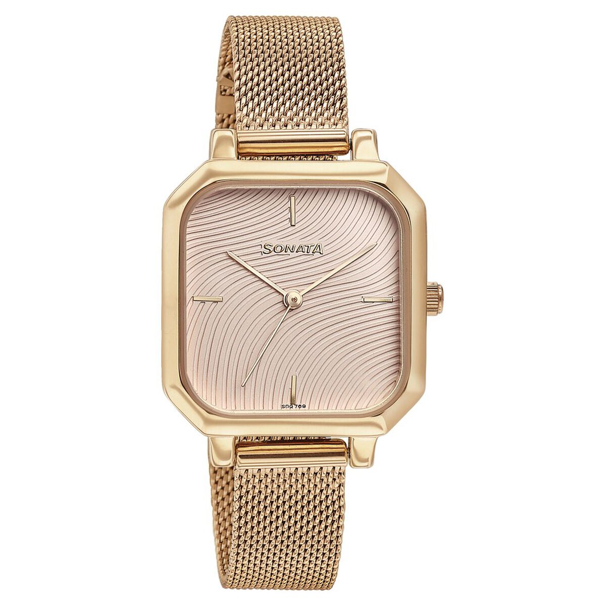Sonata Modern Edit Quartz Analog Pink Dial Rose Gold Stainless Steel Strap Watch For Women 2