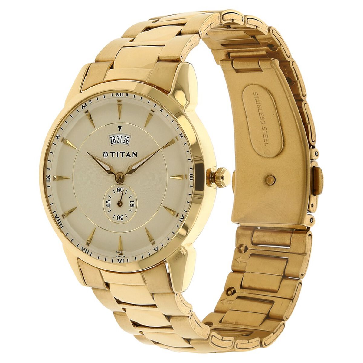 Titan Quartz Analog with Date Champagne Dial Stainless Steel Strap Watch for Men 2