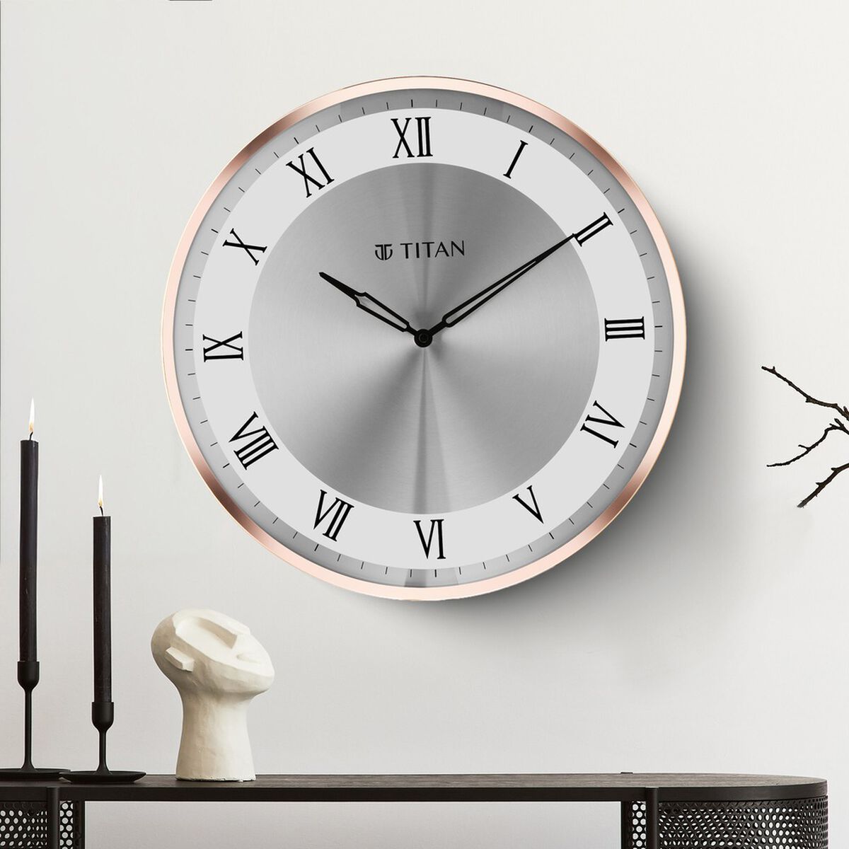 Titan Metallic Wall Clock White Dial with Silent Sweep Technology and Rose Gold Frame - 40.0 cm x 40.0 cm (Large) 1