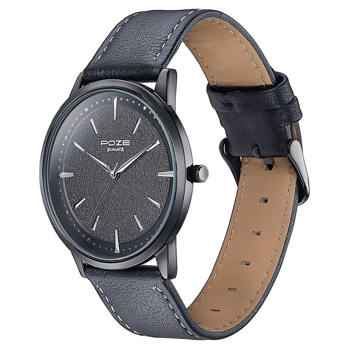 Sonata Poze Quartz Analog Black Dial Leather Strap Watch For Men 5