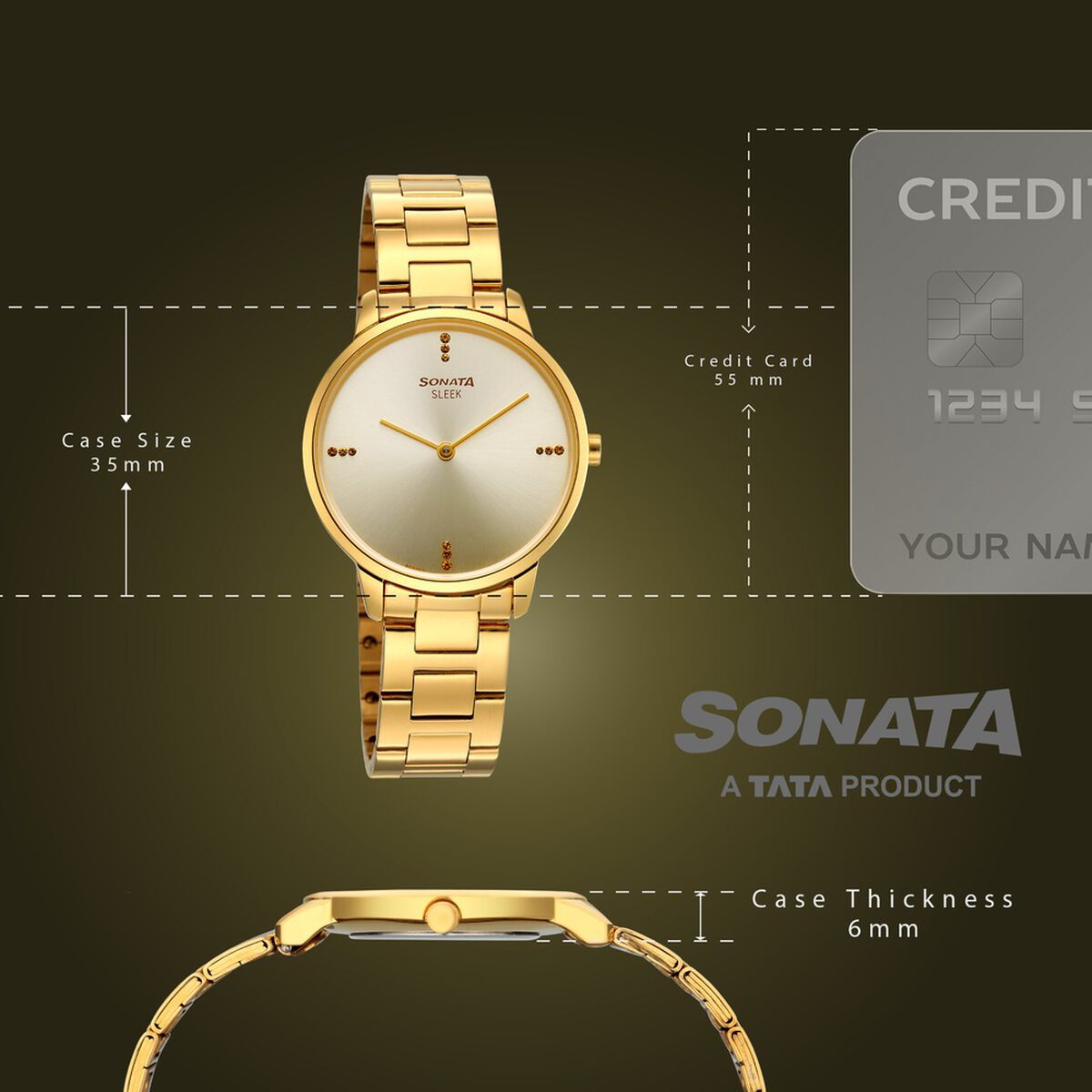 Sonata Sleek Women Gold Dial Ultra-Slim Gunmetal Watch 4
