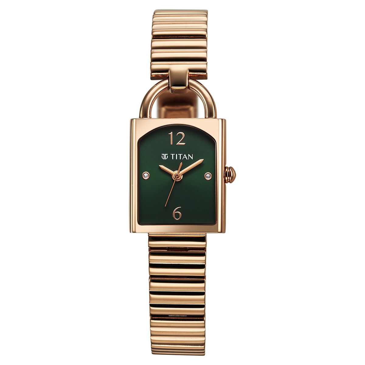 Titan Purple Metro Quartz Analog Green Dial Champagne Gold Stainless Steel Strap Watch For Women 1