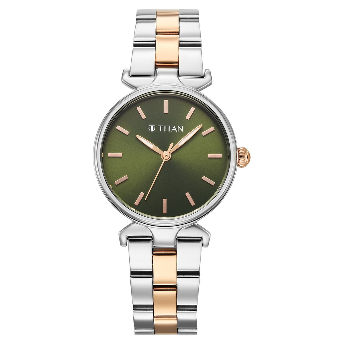 Titan Workday Edit Quartz Analog Green Dial Two Toned Stainless Steel Strap Watch For Women 1